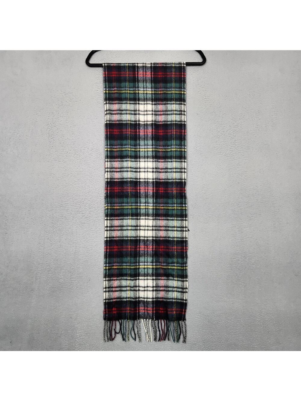Louisa Perini Cashmere Scarf Womens One Size Plaid Tartan Fringe Red Green